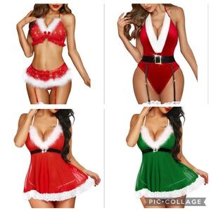 4 Piece Lingerie Bundle Size Medium Holiday Red and Green Women's Intimate Sets